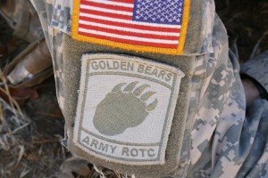 Golden Bears Army ROTC patch on uniform with bear foot symbol